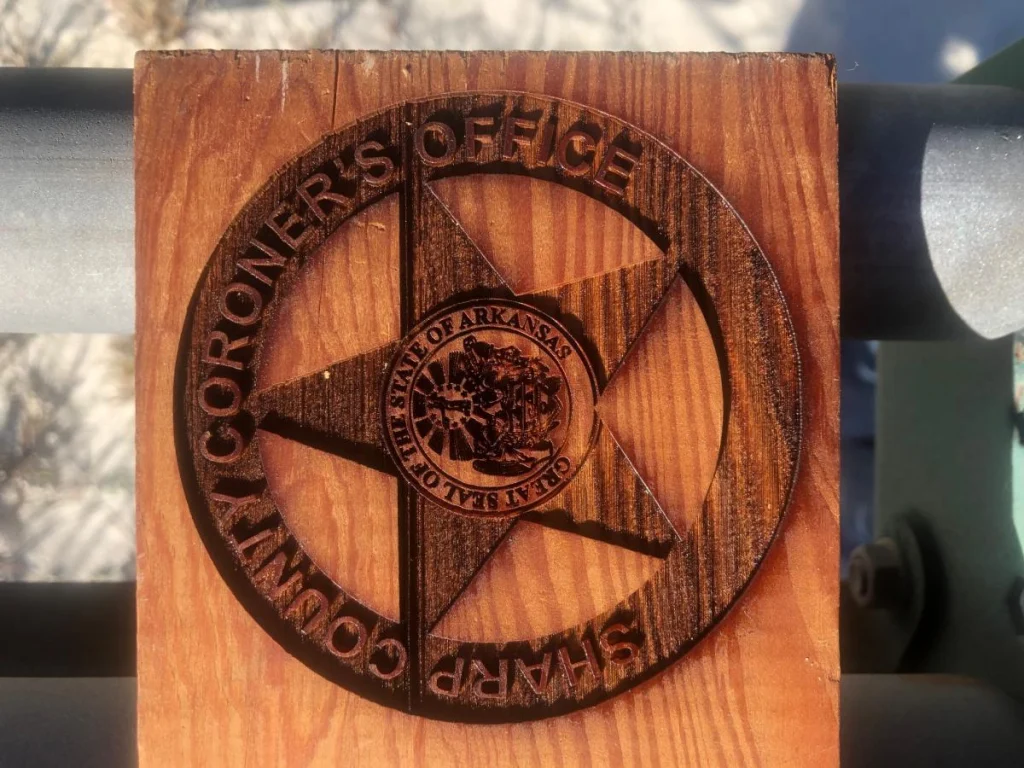 Wooden seal of Sharp County Coroner's Office, Arkansas